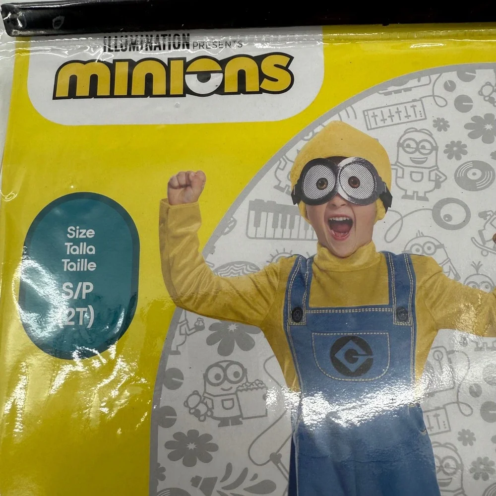 Minions Bob Halloween Costume Toddler Sz S/P 2T Jumpsuit Beanie Disguise Cosplay